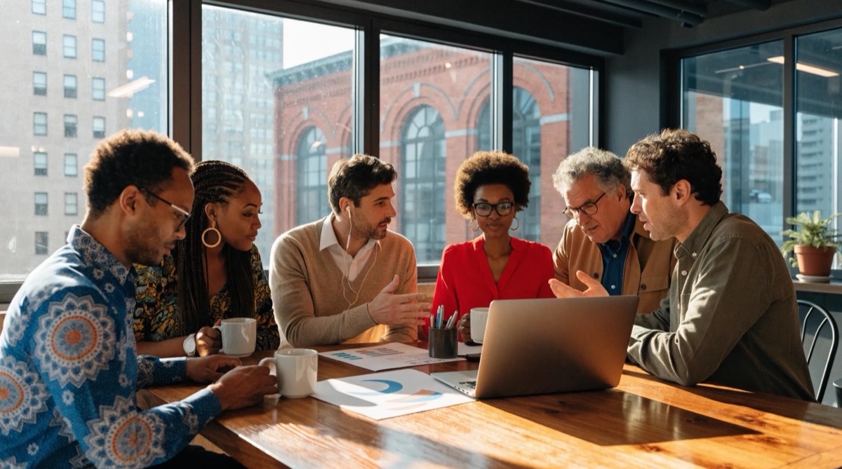 Business leaders reviewing an HR outsourcing cost forecast together